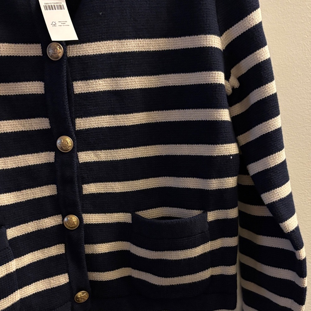 J. Crew Navy and Cream Striped Cardigan with Gold Buttons - Picture 3 of 4